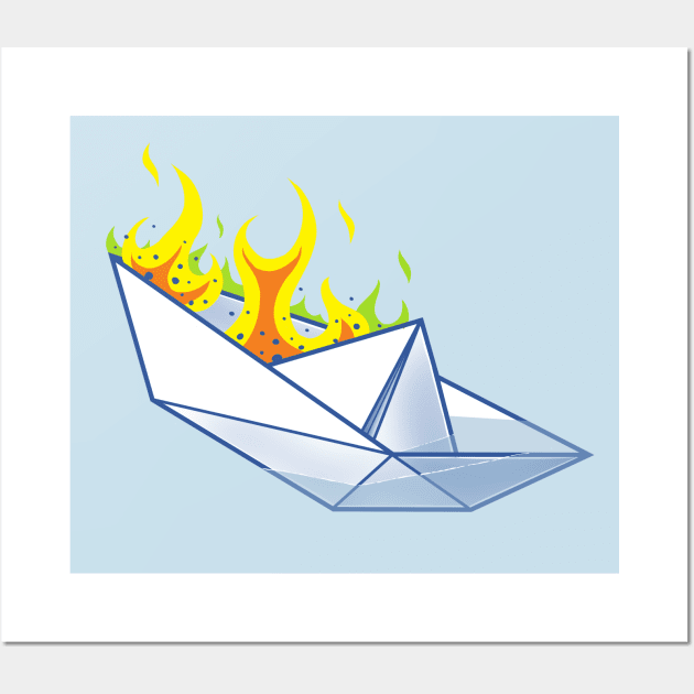 Burning Paper Boat - Irony Sinks because it's heavy and on FIRE Wall Art by kgullholmen
